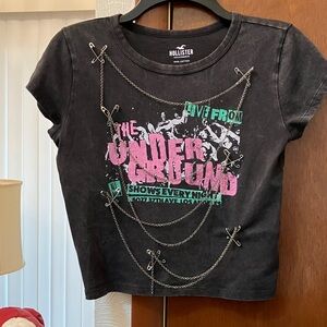 Hollister Black Short-Sleeve Graphic Tee with Pink & Green Print